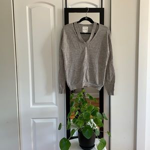 Avec Les Filles V-Neck Cut Out Wool Sweater